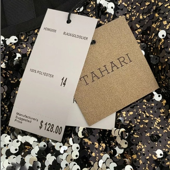 Tahari Womens Stretch Sequin Long Sleeve Dress - Picture 6 of 6